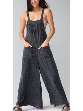 NATURAL LIFE Charcoal Wide-Leg Overalls Jumpsuit